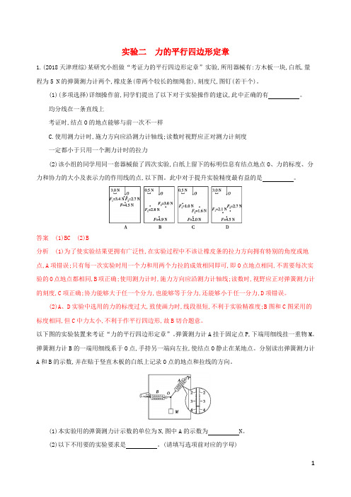 (江苏专用版)2020版高考物理大一轮复习 第二章 实验二 力的平行四边形定则精练