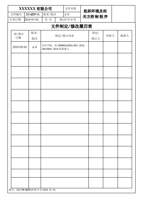 组织环境及相关方控制程序