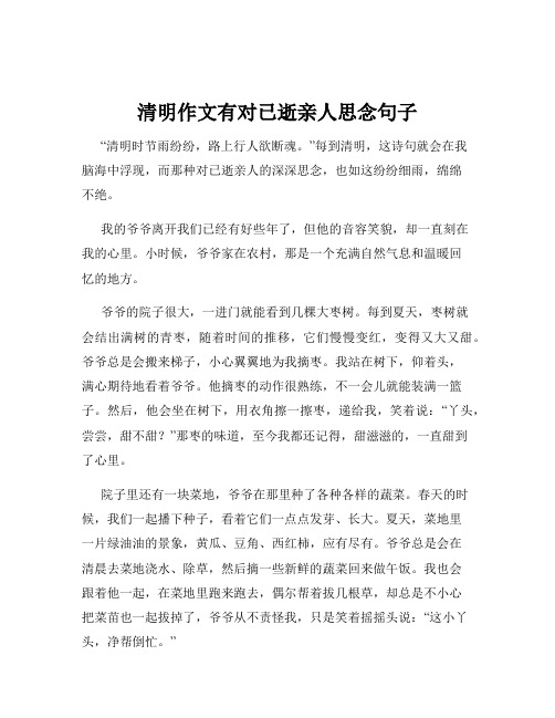 清明作文有对已逝亲人思念句子