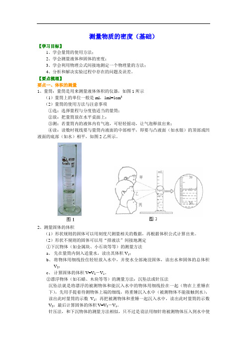 初二物理全章复习经典 测量物质的密度(基础) 知识讲解