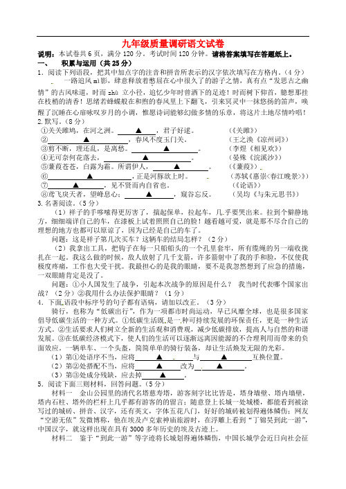 江苏省镇江市丹阳市实验学校九年级语文(12月)月考试题 苏教版