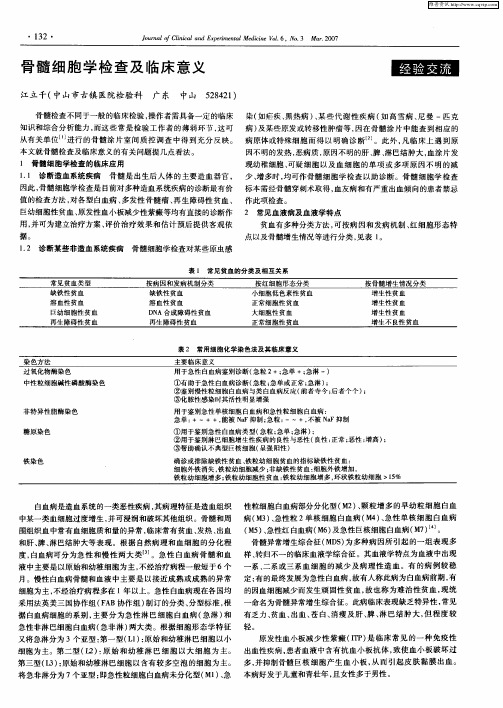 骨髓细胞学检查及临床意义