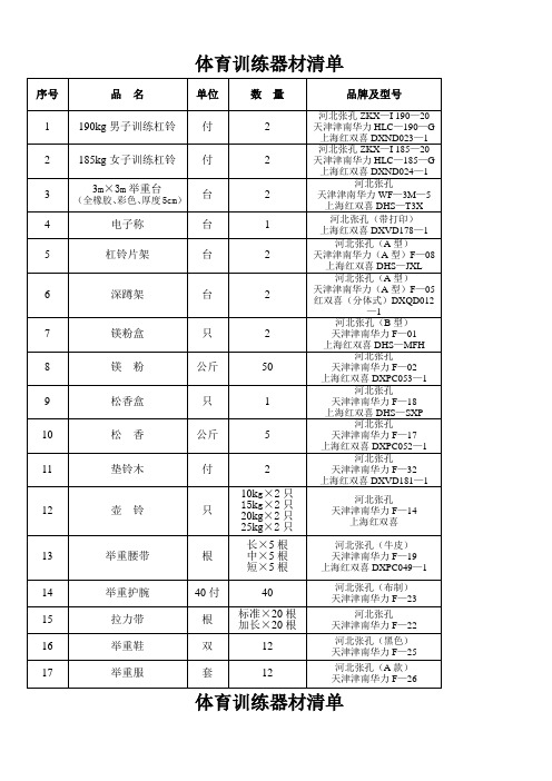 体育训练器材清单