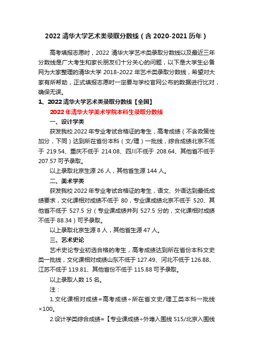 2022清华大学艺术类录取分数线（含2020-2021历年）