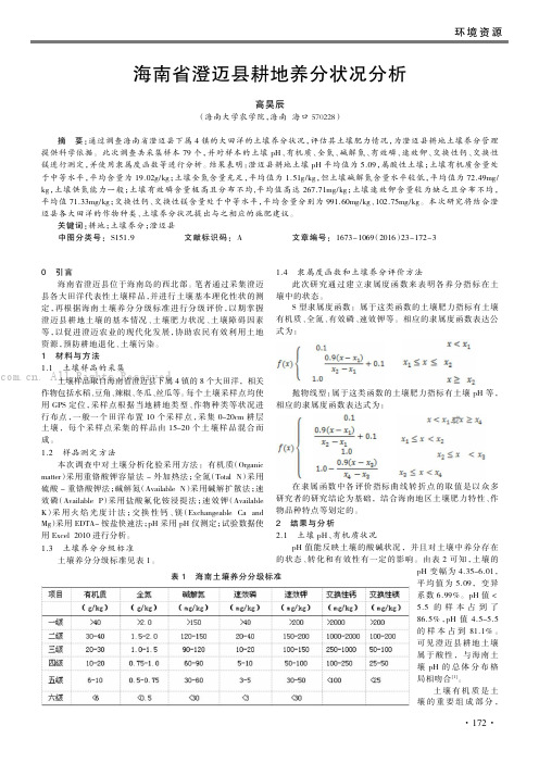 海南省澄迈县耕地养分状况分析