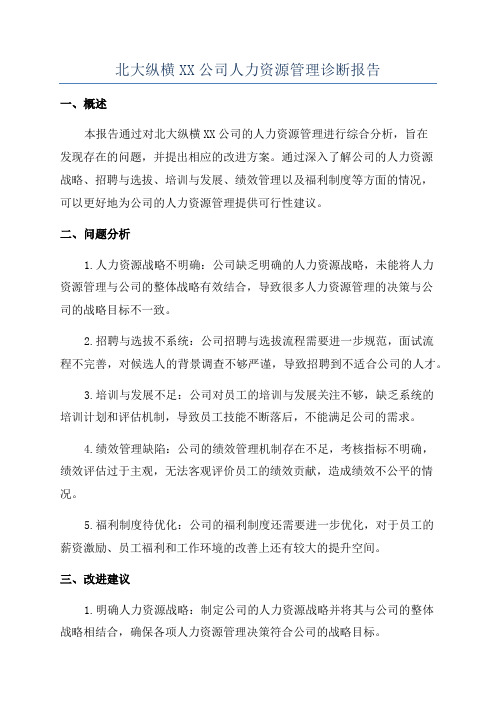 北大纵横XX公司人力资源管理诊断报告