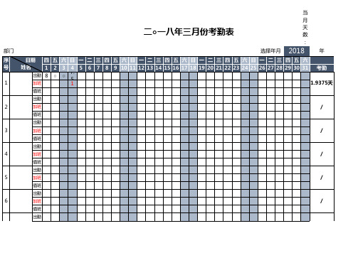 员工考勤表(自动生成日期,带公式自动统计))