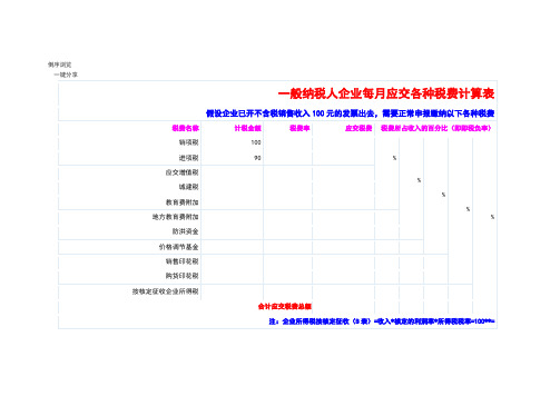 般纳税人企业每月应交各种税费计算表