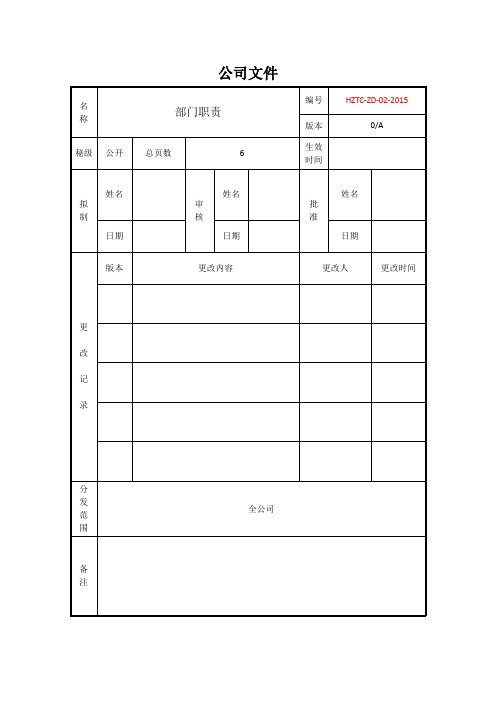 部门职责表格模板