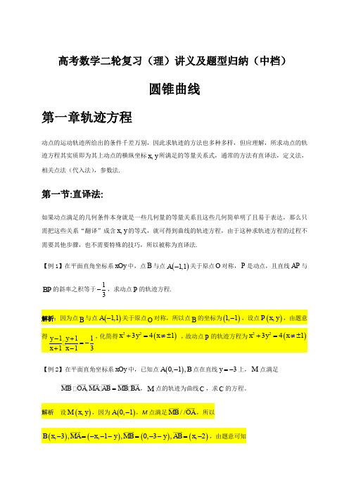 人教A版高考数学二轮复习讲义及题型归纳(中档):圆锥曲线第一章 轨迹方程