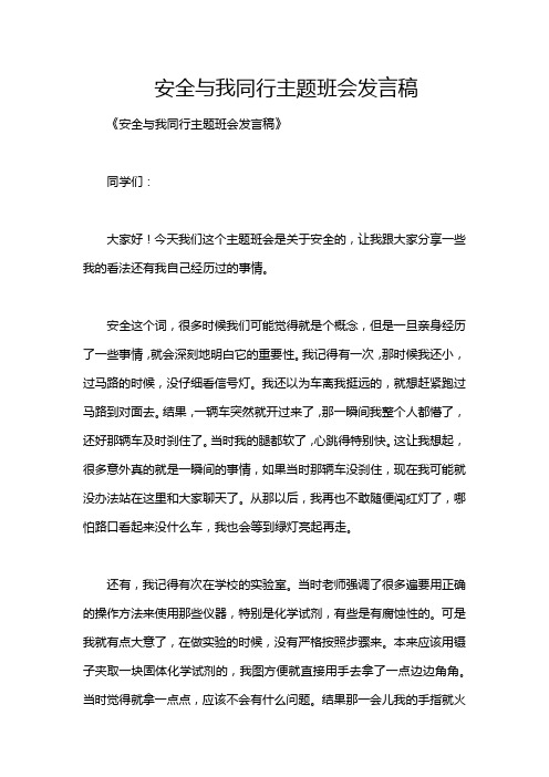 安全与我同行主题班会发言稿