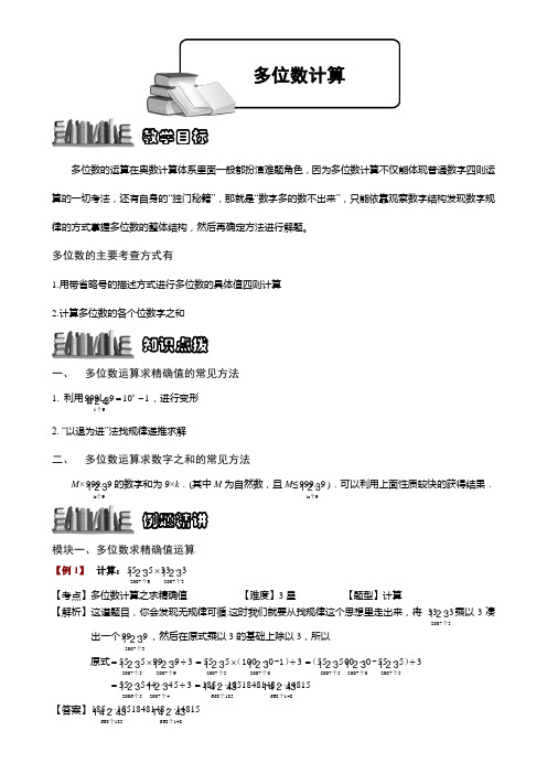 小学奥数  多位数计算 精选练习例题 含答案解析(附知识点拨及考点)