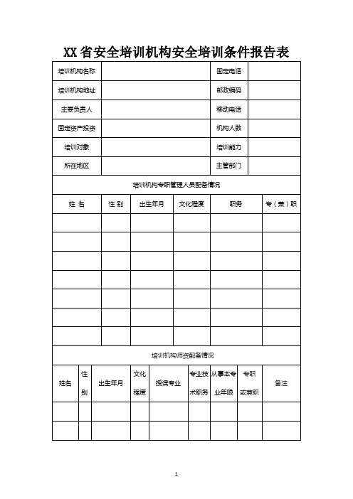 安全培训机构安全培训条件报告表