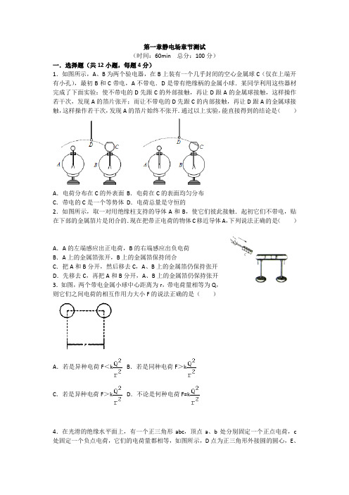 人教版高中物理选修3-1：第一章静电场章节测试