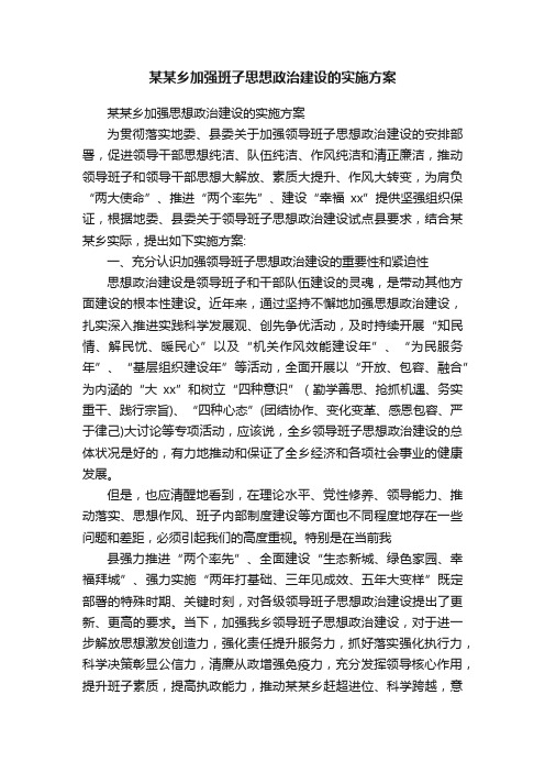 某某乡加强班子思想政治建设的实施方案