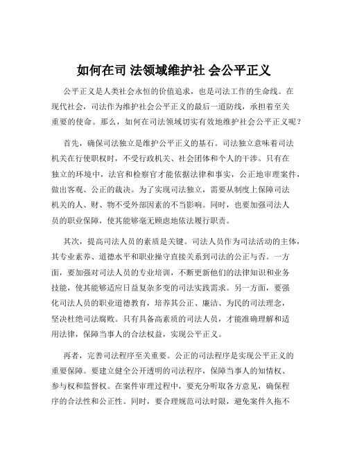 如何在司 法领域维护社 会公平正义