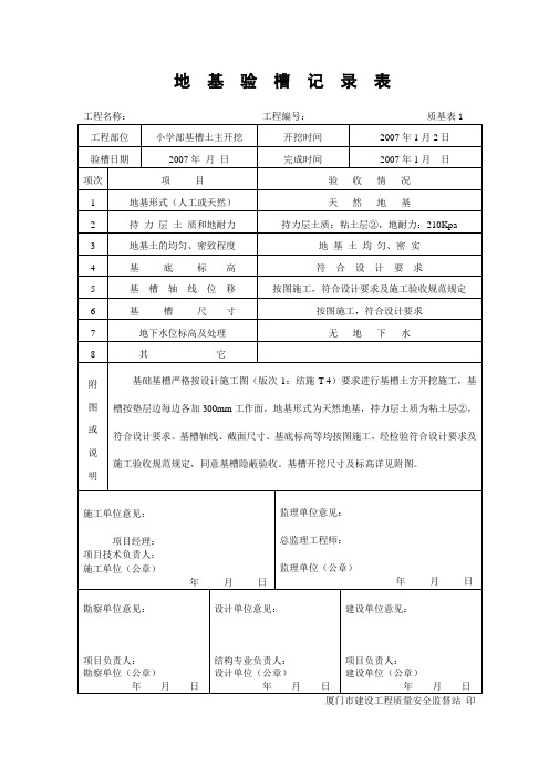 地基验槽记录表(五方盖章)