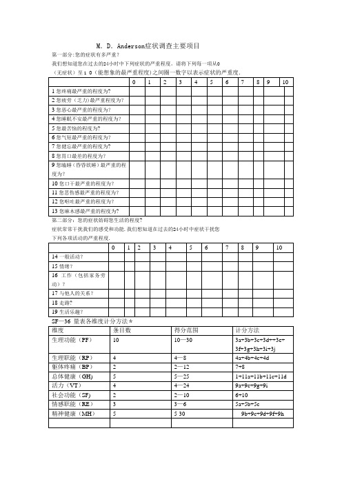 安德森症状评估量表