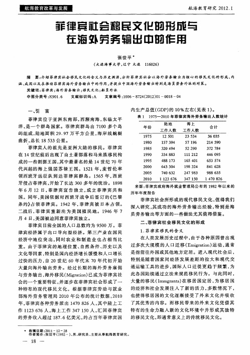 菲律宾社会移民文化的形成与在海外劳务输出中的作用