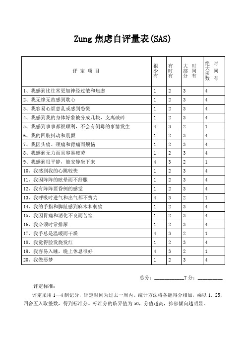 Zung焦虑自评量表(SAS)