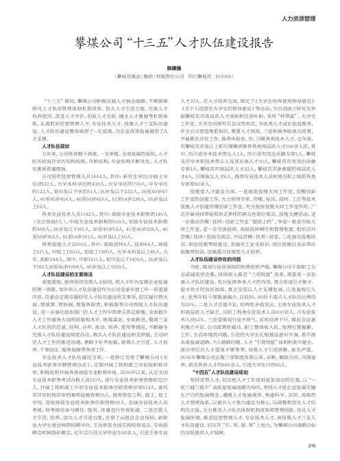 攀煤公司“十三五”人才队伍建设报告