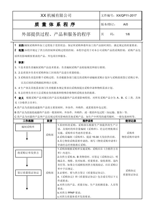 外部提供过程、产品和服务的程序