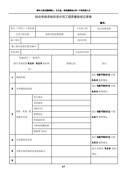 综合布线系统安装分项工程质量验收记录表