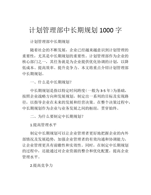 计划管理部中长期规划1000字