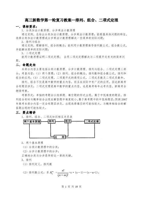 高三数学第一轮复习教案讲义排列、组合、二项式定理复习资料