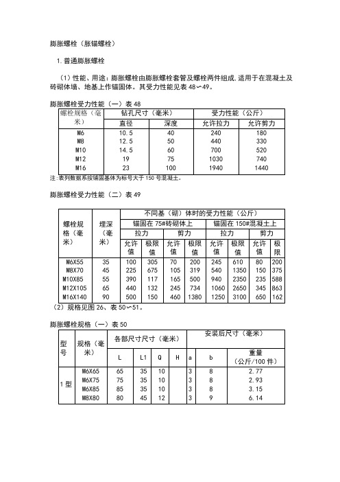 膨胀螺栓规格性能及设计参考