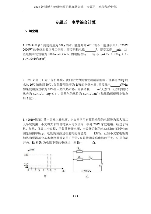 2020沪科版九年级物理下册真题训练：专题五  电学综合计算