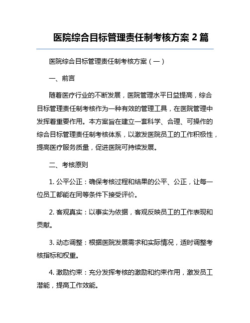 医院综合目标管理责任制考核方案2篇