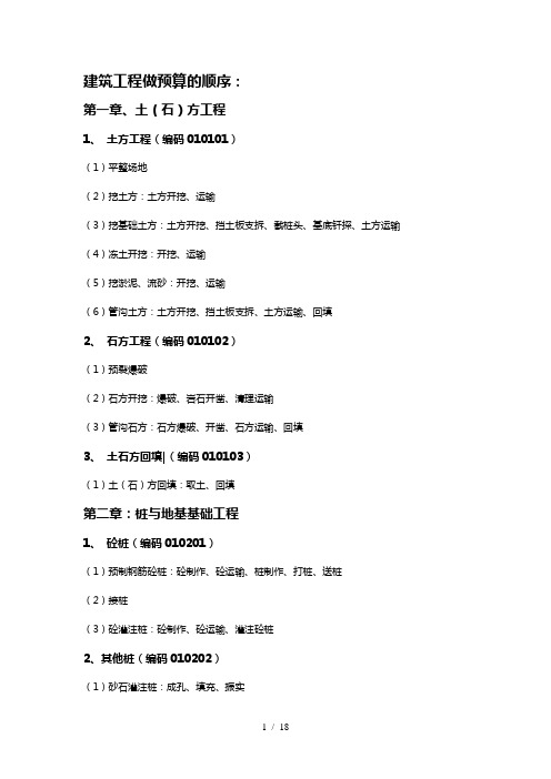 土建工程各个章节内包含的内容