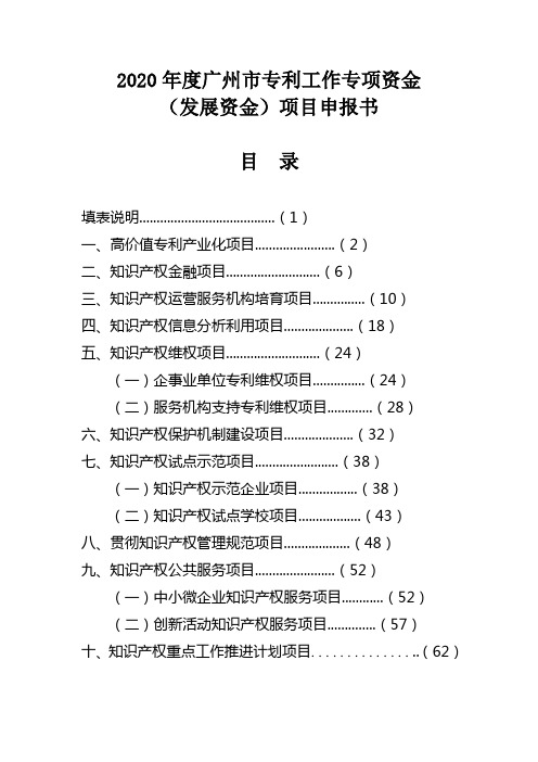 2020年度广州专利工作专项资金