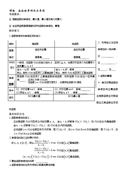 函数的单调性与最值(基础+复习+习题+练习)