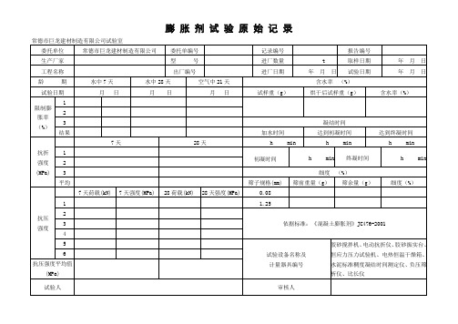 膨胀剂试验原始记录