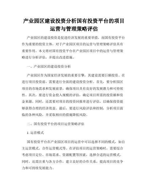 产业园区建设投资分析国有投资平台的项目运营与管理策略评估