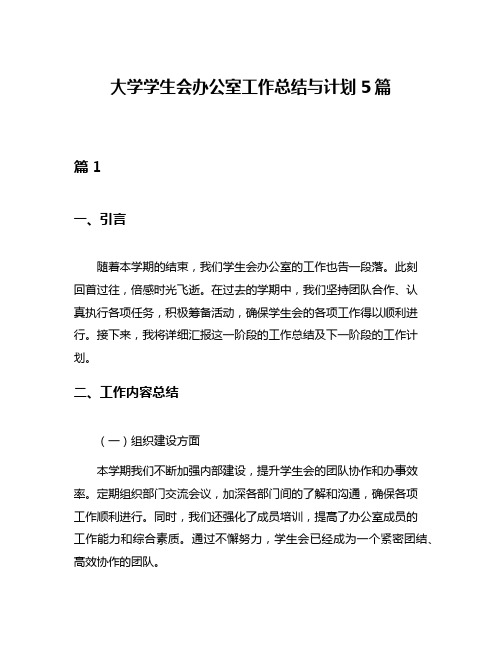 大学学生会办公室工作总结与计划5篇