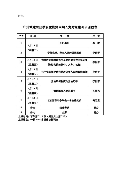 广州城建职业学院党校第四期入党对象集训班课程表汇总