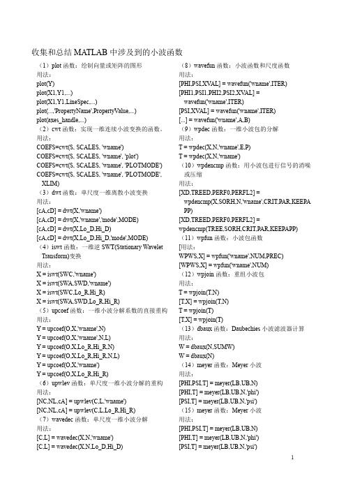 总结MATLAB中涉及到的小波函数