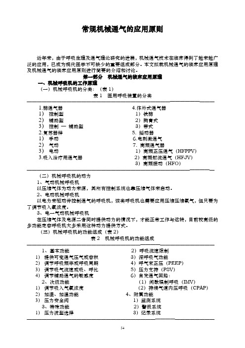 常规机械通气的应用原则