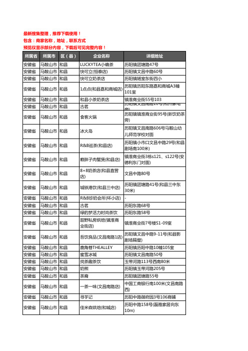 新版安徽省马鞍山市和县奶茶行业企业公司商家户名录单联系方式地址大全35家