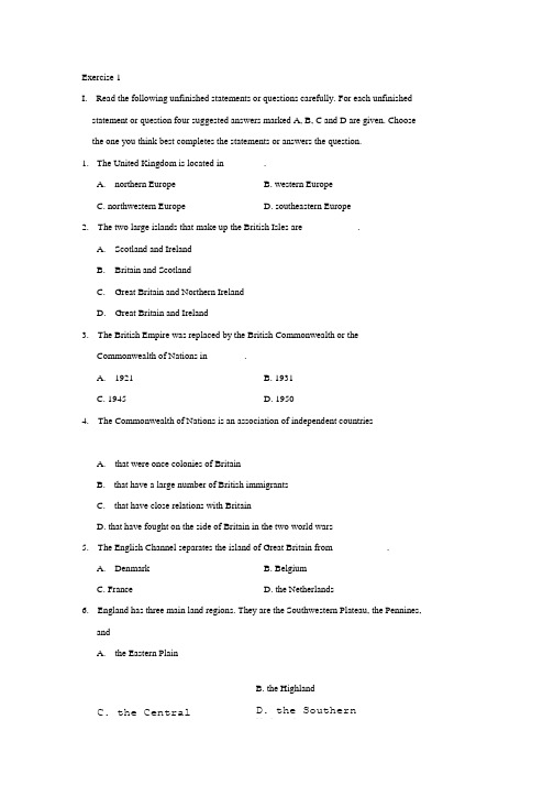 (2020年整理)英语国家概况选择题(英国部分).doc