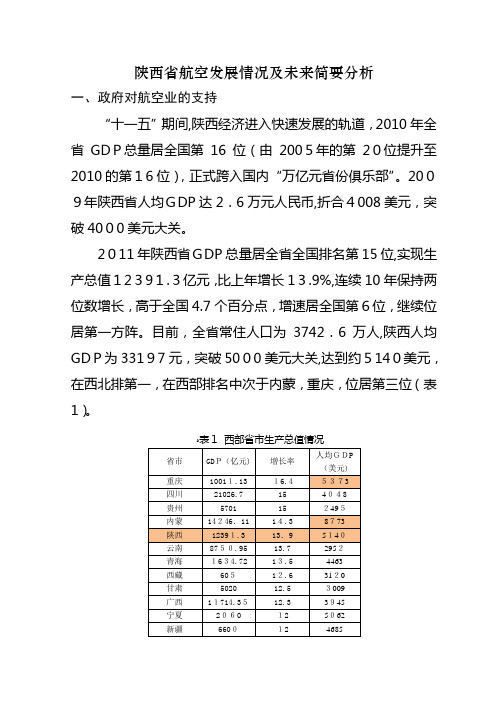 陕西航空发展情况及未来简要分析