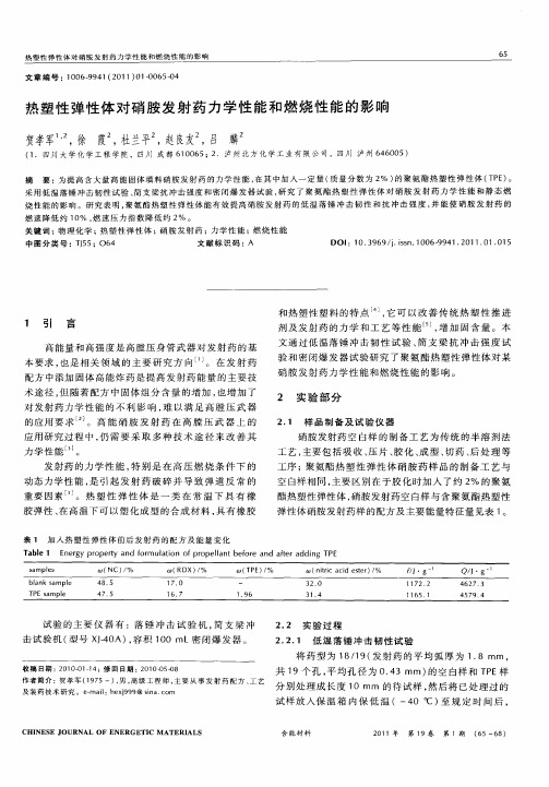 热塑性弹性体对硝胺发射药力学性能和燃烧性能的影响