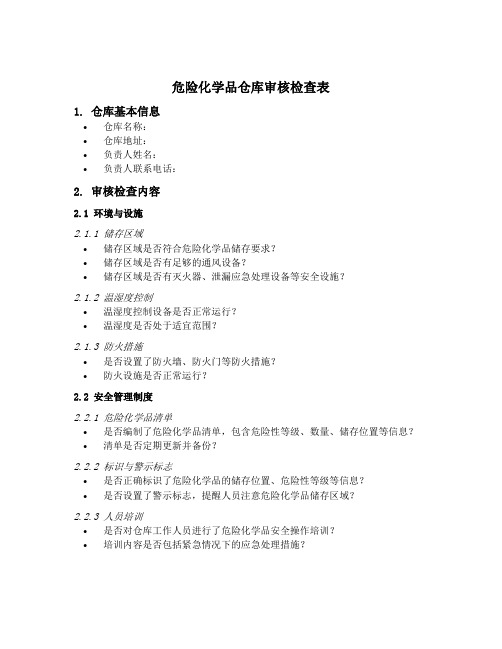 危险化学品仓库审核检查表