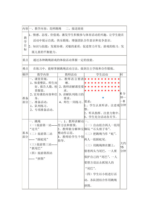 最新北师大版一年级花样跳绳精品教案 (2)