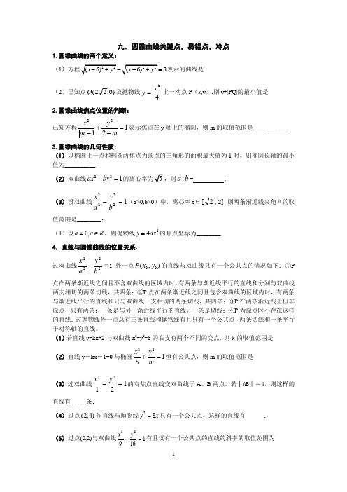 圆锥曲线(2)知识点总结及答案