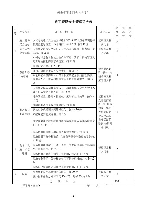 施工现场安全管理评分表(安全管理系列表)