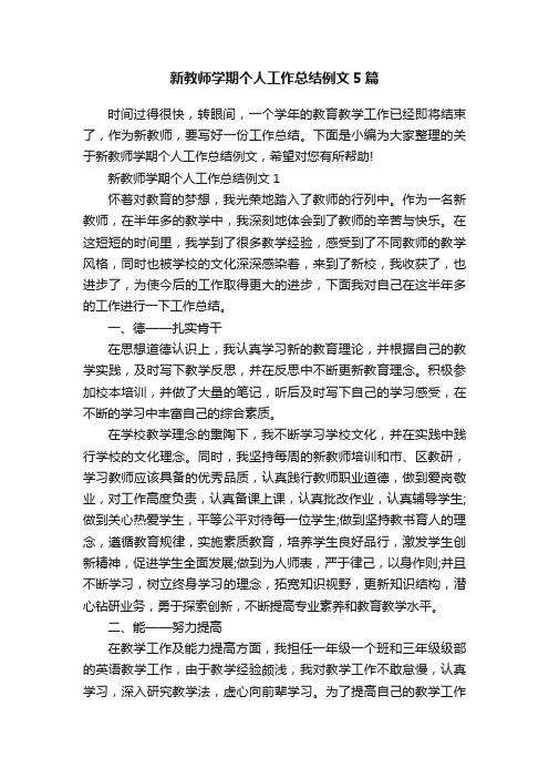 新教师学期个人工作总结例文5篇